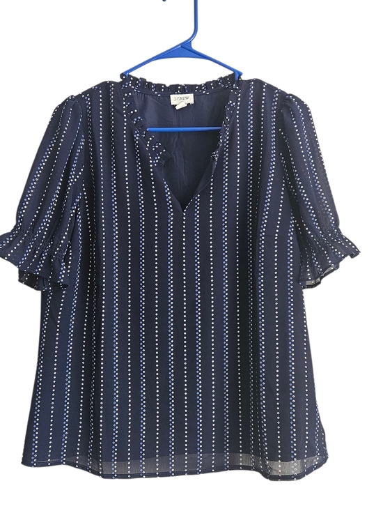 J. Crew Tops - J. Crew Factory Navy Vertical Dot-Stripe Ruffle Sleeve Blouse Size M